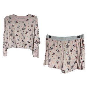 American Eagle Peanuts Lounge Pajama Set Womens XL Snoopy Pink Hearts